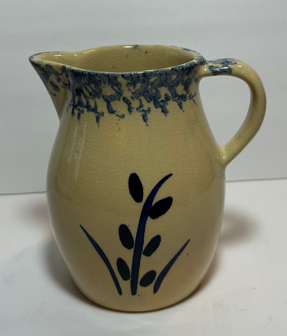 Roseville OH USA Robinson Ramsbottom Blue Wheat Sponge Wear Pottery Pitcher